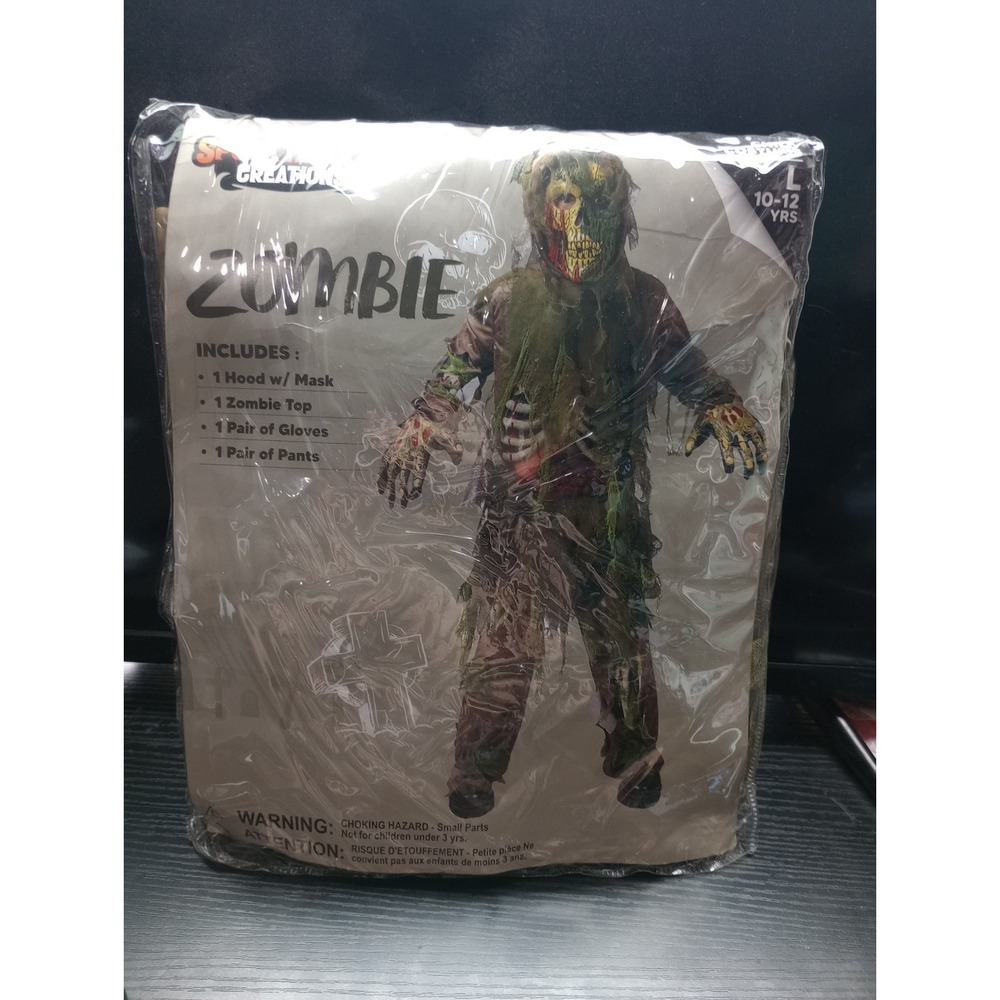 Kids Zombie Costume Spooktacular Creations Size L 10-12 Halloween Hood Mask...‎
